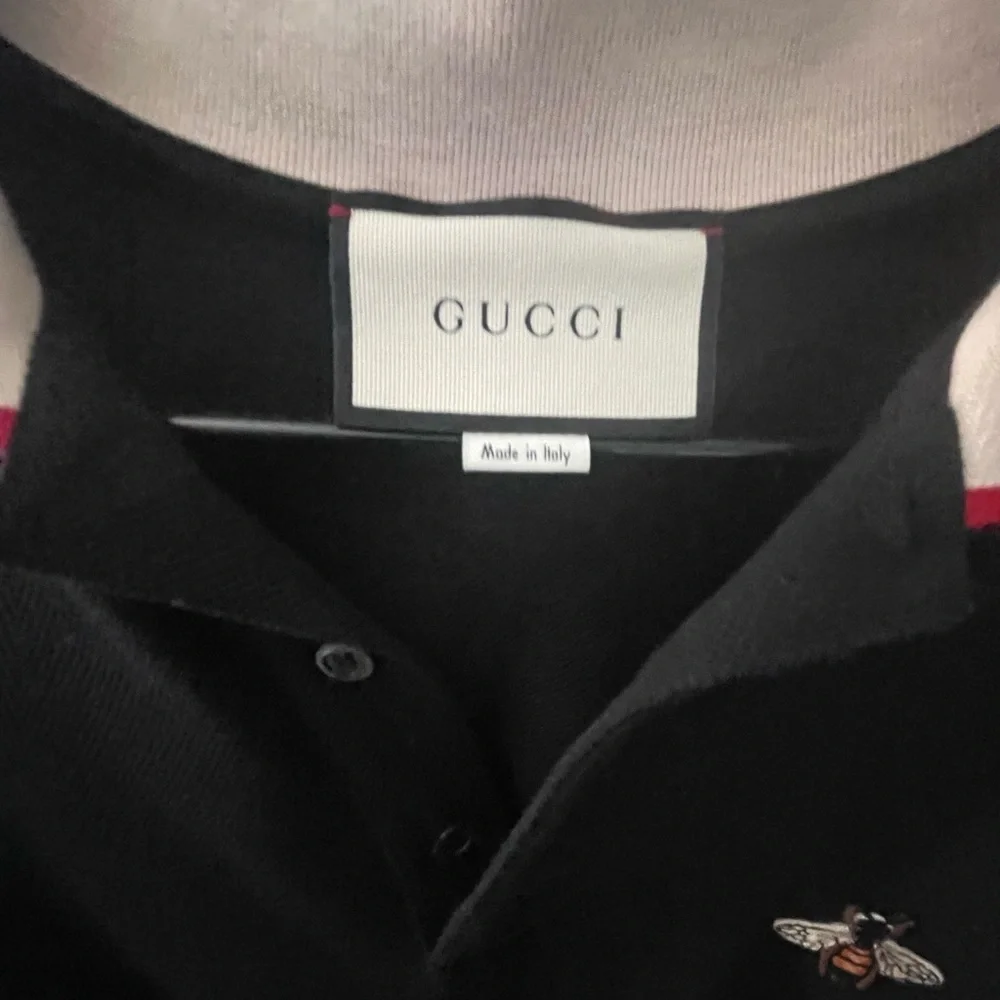 Gucci Black Polo with Yellow Stripes and Red Trim